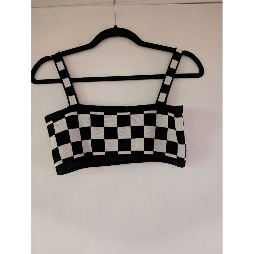 Edikted Knit Crop Top Womens Small Black White‎ Checkered Checkerboard Camisole